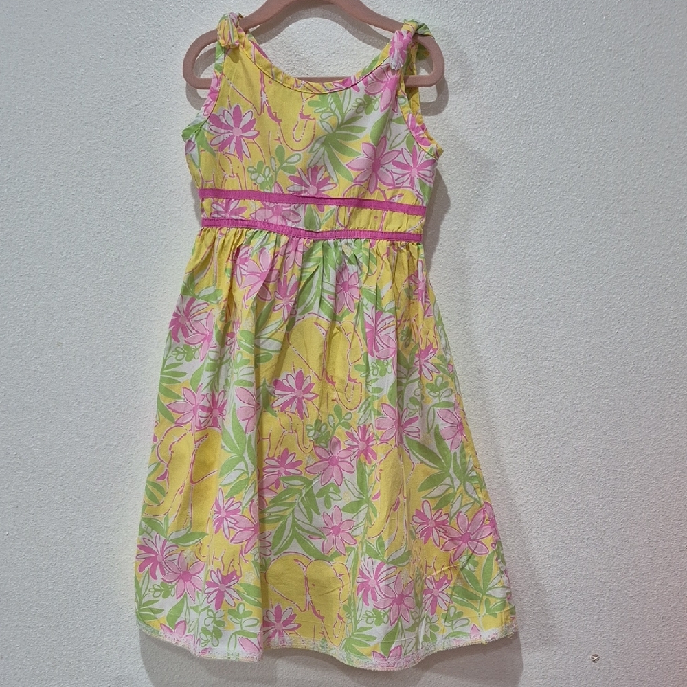 Lully Pulitzer Elephant  Floral  Yellow and Pink Kids Dress 6X.